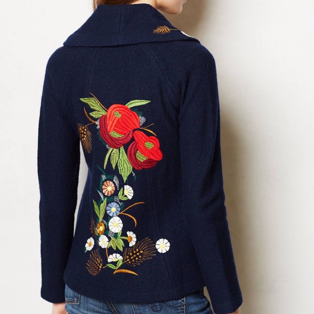 Anthropologie Angel of the North Embroidered Wool Harvest Sweater, Size Medium